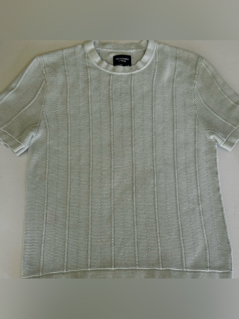 Abercrombie & Fitch Men’s Sage Green Ribbed Knit Crew Neck Short Sleeve Sweater
